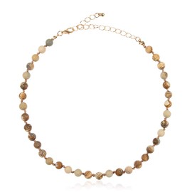 RIAH FASHION Bohemian Genuine Natural Stone Wood Bead Strand Statement Necklace - Multi Layer Drape, Sparkly Crystal Wrap, Long Chain, Choker (Single Strand - 6mm Brown Jasper)