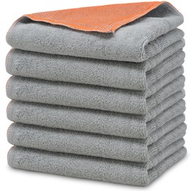 Towelogy Premium Microfibre Dish Cloths Anti-Odor Durable & Quick Drying Kitchen Rags with Scrubbing Side for Kitchen Cleaning and Washing up Dish Towels - GREY (6, 40x40cm)