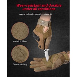 KEMIMOTO Tactical Gloves, Military Tactical Gloves with Carbon Fibre Ankle Protector and Touch Screen, Breathable, Full Finger, for Bushcraft, Hunting and Security