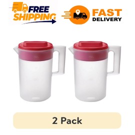 Rubbermaid, 1 Gallon, 2 Pack, Red, Plastic Simply Pour Pitcher with Multifunctio
