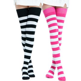 Kayhoma Extra Long Cotton Stripe Thigh High Socks Over the Knee High Socks, 2 Pairs… | Kayhoma
