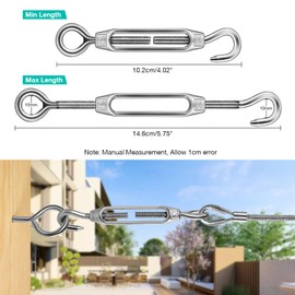 DIYLAND M4 Rope Tensioner Stainless Steel Hook and Eye Turnbuckle Wire Rope Tensioner Adjustable Wire Tensioner for Wire Mesh Fence, Steel Cable with Eyelets, Curtain Rope and Rope Tension Awning Pack