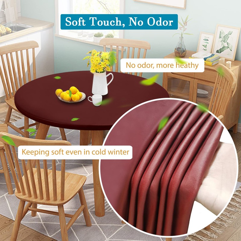 Rinpon Double Fitted Design PU Round Fitted Tablecloth, Anti-Tear Wipeable