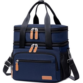 Weitars Insulated Lunch Box for Women Men-Dual Compartment Waterproof Reusable Large Lunch Bag Wide-Open Tote Cooler Bag For Working Picnic Hiking (15L) (Blue)