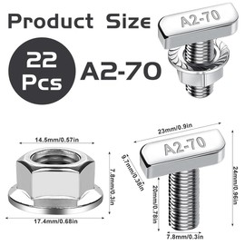 BATINO 22 Stück Hammerkopfschrauben M8x20mm, Edelstahl T Hammerkopfschraube mit Sperrzahnmuttern Flanschmuttern M8 Schrauben für PV Solar Montageschienen Gewächshaus und Photovoltaik