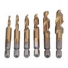 6Pcs Combination Drill Tap Bit 1/4in Hex Shank Spiral Tapping