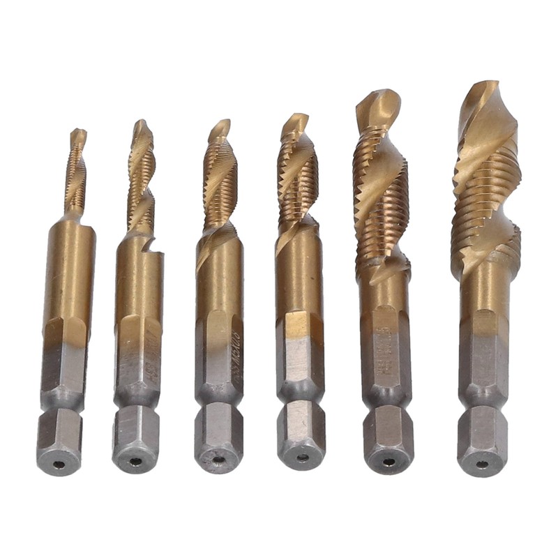 6Pcs Combination Drill Tap Bit 1/4in Hex Shank Spiral Tapping