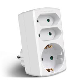 EXTRASTAR Multi-socket 3-way socket adapter, 2 Euro + 1 Schuko socket, child lock, adapter plug for office, home or travel, white (1 piece)