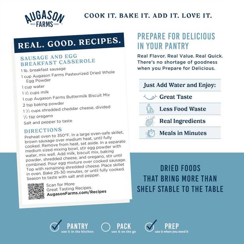 Augason Farms Dried Whole Egg Powder Can - Pasteurized Eggs