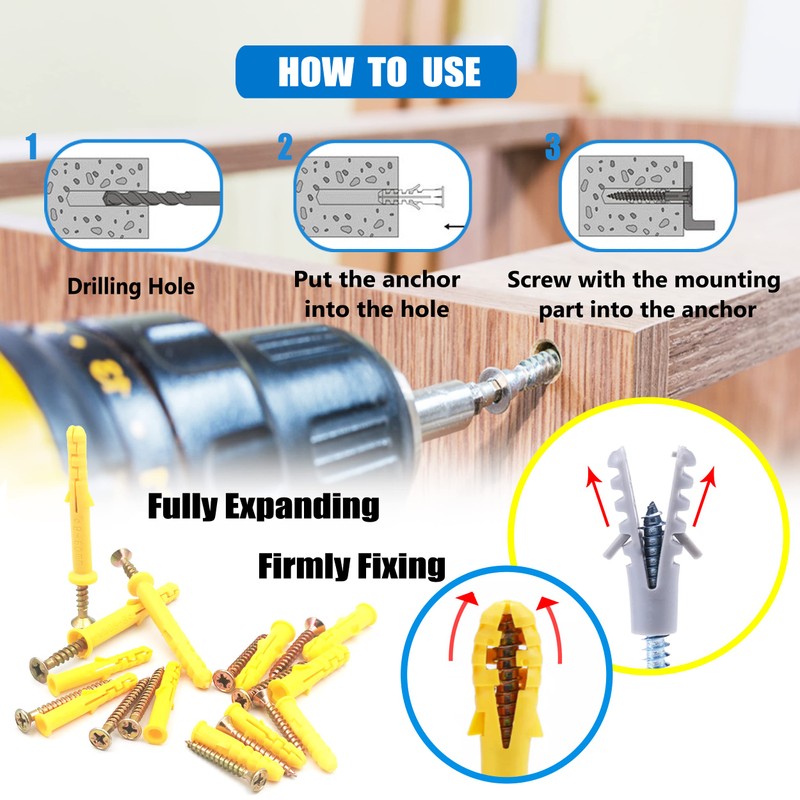 BESTYCHAO 210pcs Self Drilling Drywall Anchors, 7 Sizes Plastic Hollow