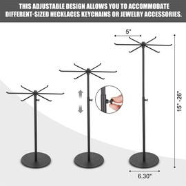 bjewego Spinning Jewelry Display Stand - Set of 2 Rotating Keychain Display Stand - Adjustable Height Hanging Jewelry Organizer - Countertop Tall Necklace Jewelry Display for Vendors (Matte Black)