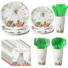 Sunnychicc 168 Pcs She's off The Market Party Supplies Bridal Shower Decorations Include Farmer Market Paper Plates Napkins Cups Fruit Vegetable Theme Disposable Tableware Set Serve for 24 Guests
