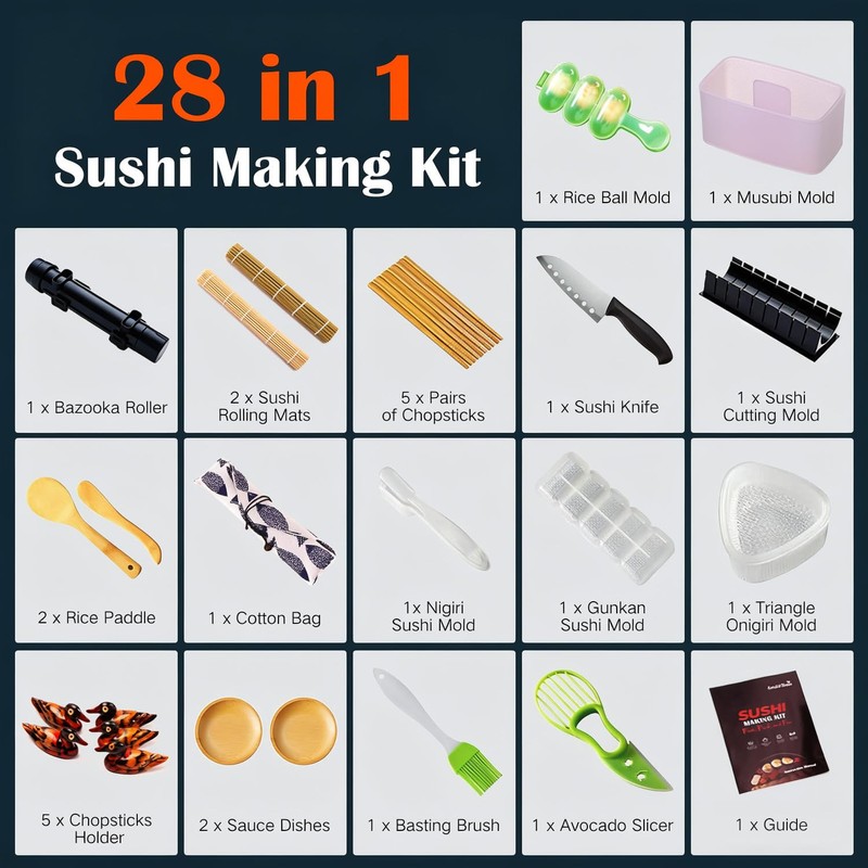 SmileTools Sushi Making Kit, 28 in 1 Sushi Roller Kit