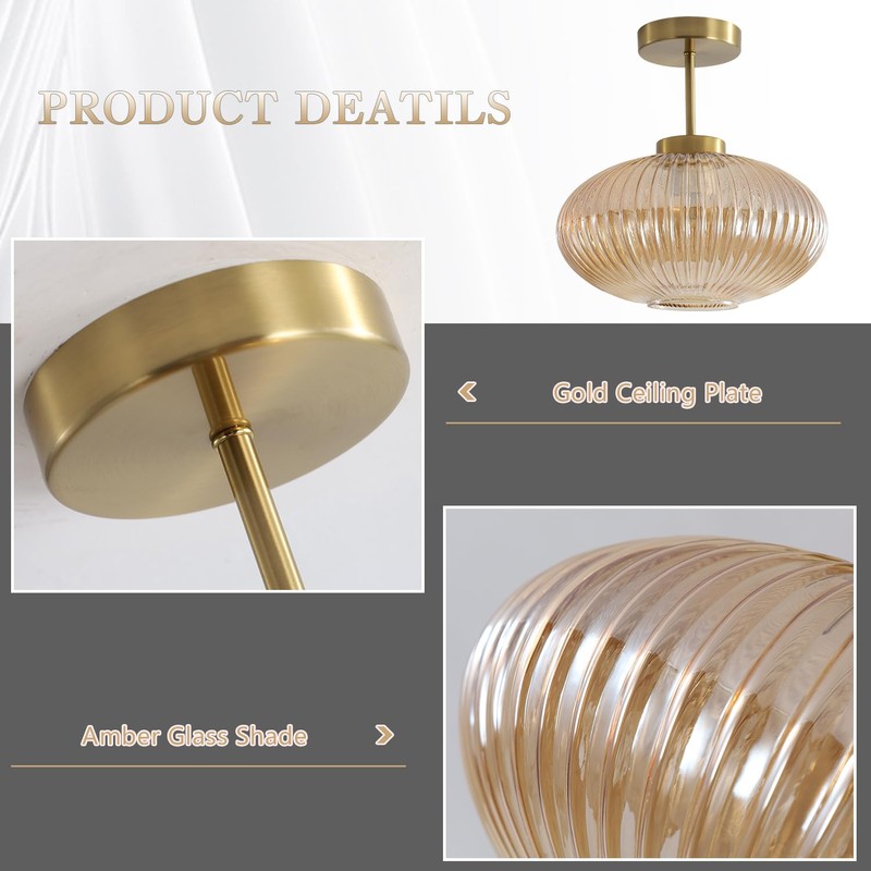 KCO Lighting Amber Bubble Glass Ceiling Light Mid Century Modern