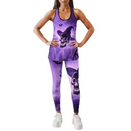 DRZHEAM Women's Sugar Skull Yoga Outfits 2 Piece Set Workout Tank Top & High Waist Leggings (yoga02, L)