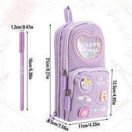 Aesthetic Pencil Case with Gel Pens Set, Large Capacity Pencil Case with Compartments Canvas Pen Pouch Organizer with Handle Cute Pen Bag for Teen Girls Women, Purple