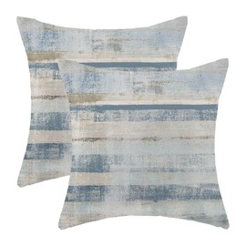 Boho Blue Grey Stripe Throw Pillow Covers 18x18 Inch Set of 2, Rustic Abstract Decorative Throw Pillow Covers Retro Stripe Linen Outdoor Cushion Cover for Sofa Couch Farmhouse Room Bed Decor