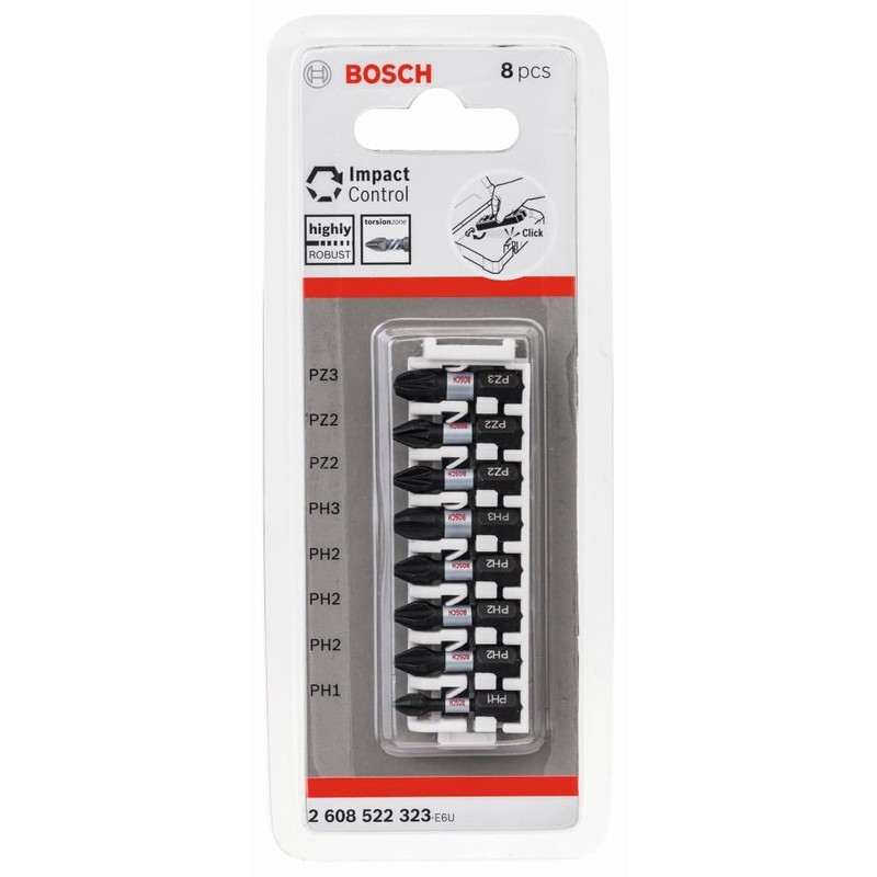 Bosch Accessories 8-Piece Screwdriver Bit Set Phillips (Impact Control, PH