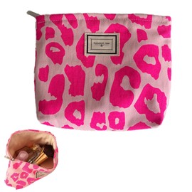 lurora2021 Cosmetic Bag with Pink Leopard Print Canvas Makeup Bags Large Travel Toiletry Bag Made of Canvas for Women and Girls, Handbags, Purses, Travel, Toiletry Bag, Accessories, Organiser, pink,