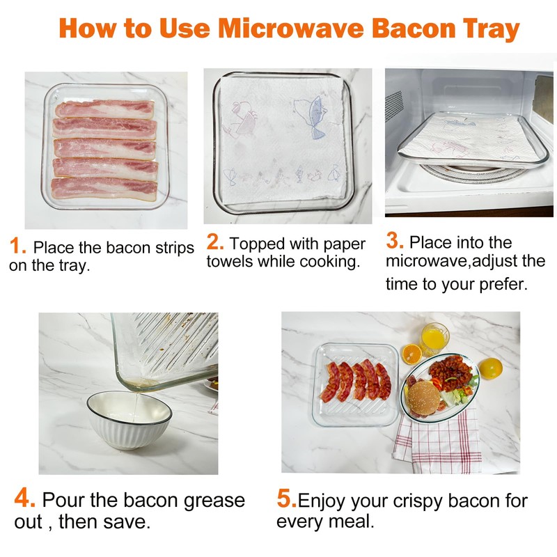 HoPliGhe Microwave Bacon Cooker Pan, Square Glass Bacon Tray for