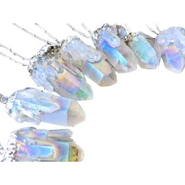 Raw crystal necklace Angel aura quartz necklace Healing crystal necklace Aura quartz crystal pendant silver plated
