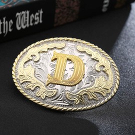 HUABOLA CALYN Western Belt Buckle Initial Letters ABCDEFG to Y-Cowboy Rodeo Gold Large Belt Buckle for Men and Women (D)
