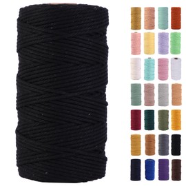 MAOQIAN Black Macrame Cord 3mm x 109Yards,Colored Cotton Rope Colorful Cotton Cord Soft Craft Cord Twine for Wall Hanging Plant Hangers Crafts Decorative Projects