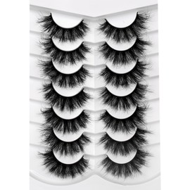Pooplunch False Eyelashes Fluffy Volume Cat Eye Lashes Wispy Dramatic Fake Eyelashes 8D Faux Mink Lashs 7 Pairs Pack