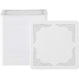 Patterned Paper Coasters "Silver Flower Frame" Square Round 100 Count