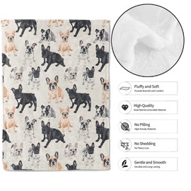 MIEPOS French Bulldog Throw Blanket, 50x60in, Soft, Lightweight Flannel, Cute Cartoon Frenchie Dog Pattern in Tan, Black White Blankets, Gifts for Kids, for Easter Home Living Room Decor