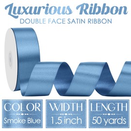 MEEDEE Smoke Blue Satin Ribbon 1-1/2 Inch Dusty Blue Ribbon Lux Satin Double Faced Satin Ribbon by 50 Yards Polyester Satin Ribbon for Crafts, Satin Weddings, Flower Bouquet, Holiday Decorating