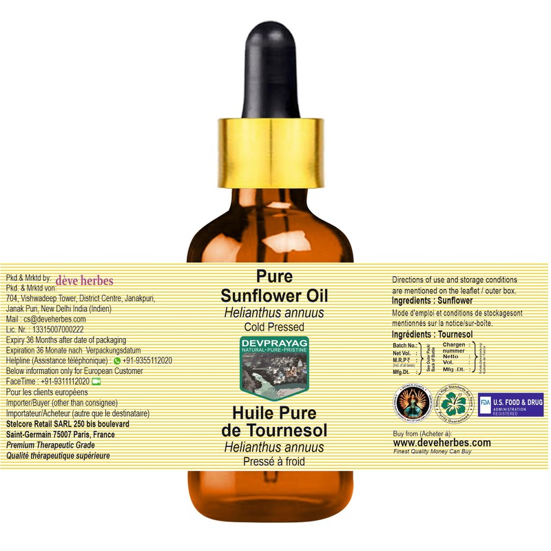 Devprayag Pure Sunflower Oil (Helianthus annuus) with Glass Dropper Natural