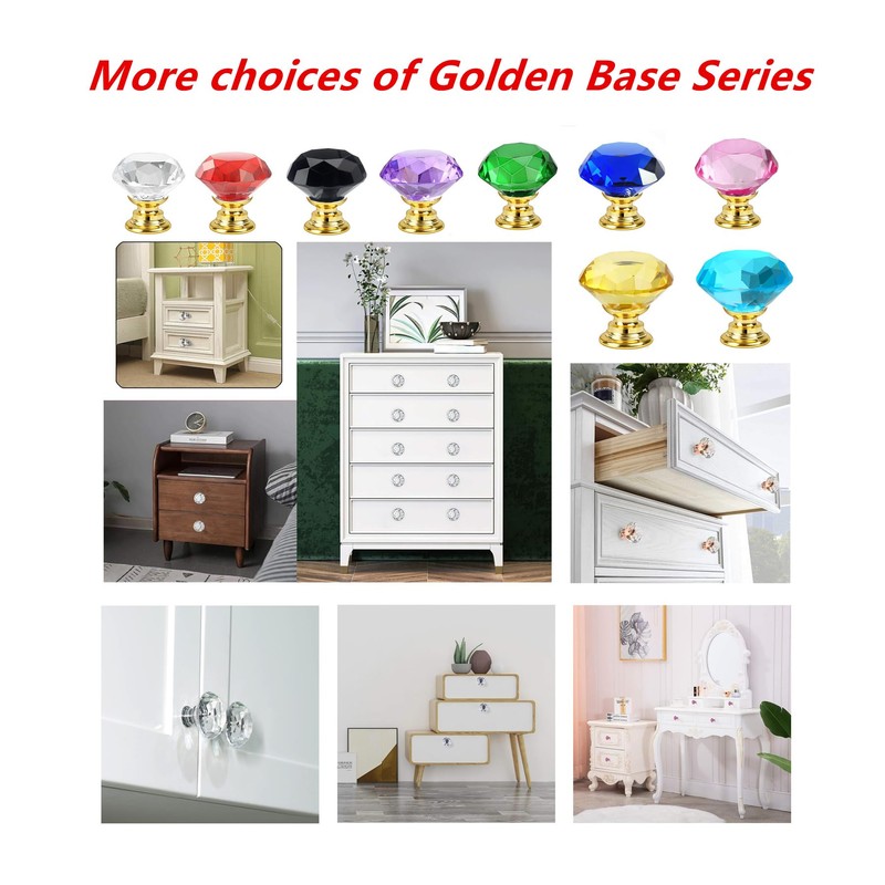 Crystal Drawer Knobs from Hotooldo -30mm Gold Base Glass Drawer