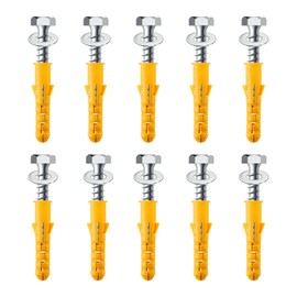 10 Pcs M10 Wall Plug Screw Set, Heavy Duty Masonry Concrete Brick Wall Plugs, Strong Wall Plug Steel Bolt KIt with Washer Zinc Wall Fixing Anchor Bolts for TV Bracket Aerial Satellite Fence Shelves