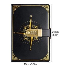 Reisetagebuch Notizbuch mit Codeschloss, PU Leder Retro Nautisches Muster Geheimes Passwort Notizblock Tagebuch, Stifthalter, A5 Nachfüllbares Schreibbuch mit für Büro Schule, 22 x 15 cm