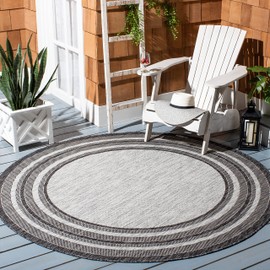 SAFAVIEH Courtyard Collection Area Rug - 9' Round, Light Grey & Black, Non-Shedding & Easy Care, Indoor/Outdoor & Washable-Ideal for Patio, Backyard, Mudroom (CY8475-37612)
