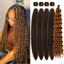 Boho Braiding Hair Pre stretched Brown Boho Curly Deep Wave