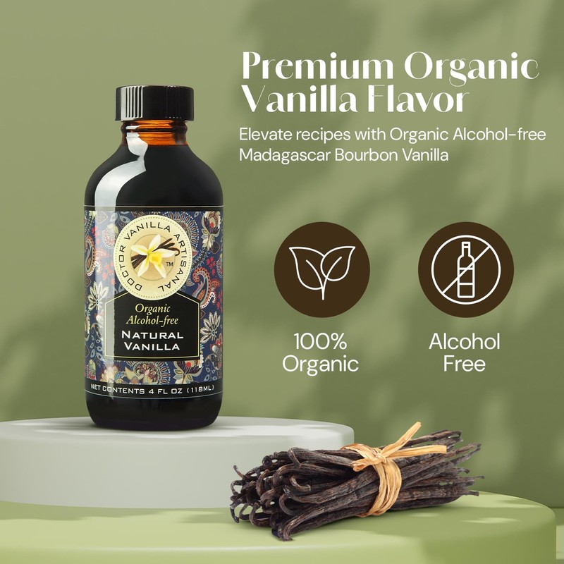 Organic Alcohol-Free Natural Vanilla, For Baking, Sweet Drinks And More,
