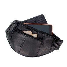 AR Mens Womens Leather Bum Bag Travel Money Pouch Waist Hip Bag Pouch Passport Holder Adjustable Belt