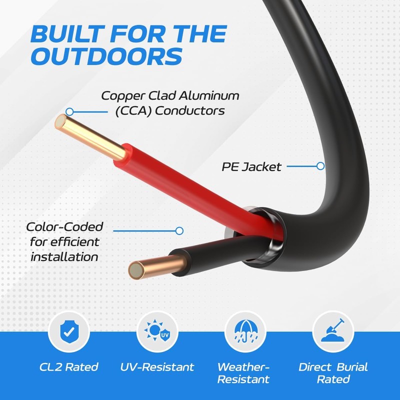 500FT 18AWG Outdoor Alarm Wire – 2 Conductor Solid CCA