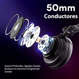 MAONO Audífonos de Diadema de Estudio con Controladores de 50MM AU-MH601 Auriculares de Monitor Estéreo sobre la Oreja para Música, DJ, Podcast (Negro)