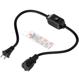 0.6Meter On Off Switch Extension Cord, 2-Prong/2 Outlet Polarized Extension Cord with Switch 12A/125V for Your Chargers/Lamp/Power Adapters etc, 16AWG Cord