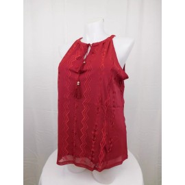 INC Plus Size Tribal Embroidered Tie Front Halter Top 1X, Glazed Berry Red #4719