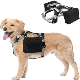 DORA BRIDAL Dog Backpack for Medium & Large Dogs, Dog Backpack Harness, Dogs Hiking Backpack with Side Pockets, Outdoors Pet Saddle for German Shepherd, Labrador (Black, Medium)