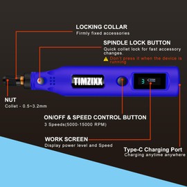 TIMZIXX Mini Cordless Rotary Tool Kit, 3-Speed Working Screen Diaplay Sander with 70 Accessories, Multi-Purpose 3.7V Power Mini Grinder for Sanding, Polishing, Engraving and Small DIY Crafts