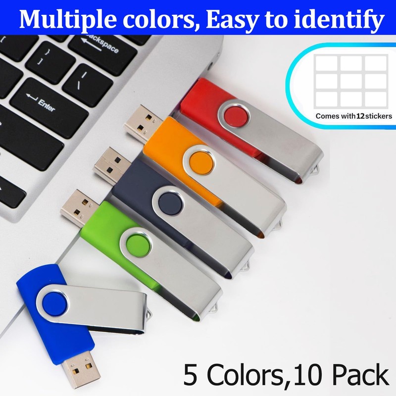 4GB USB Flash Drive Rotating USB 2.0 5 Colours Pack