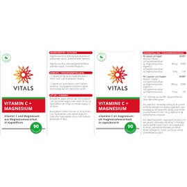 Vitals - Vitamin C buffered with magnesium from magnesium ascorbate, 90 capsules. An ideal combination of 800mg vitamin C and 60mg magnesium. 100% vegan.