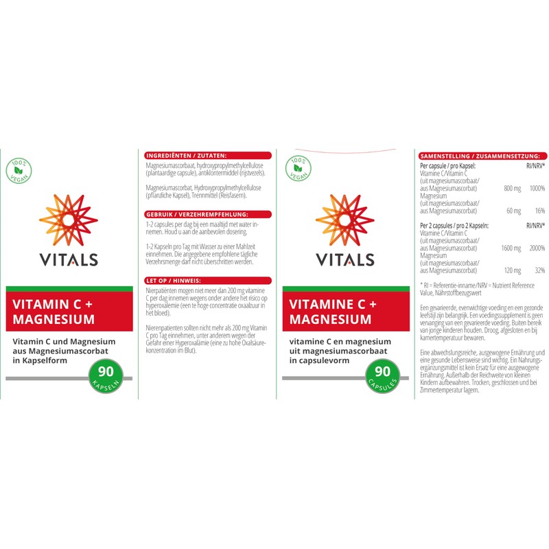 Vitals - Vitamin C buffered with magnesium from magnesium ascorbate,