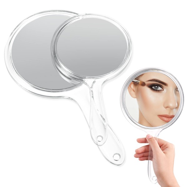 Double-Sided Hand Mirror 1 Piece Hand Mirror Magnification Mirror Cosmetic Mirror Magnification Mirror Beauty Hand Mirror Hairdressing Salon Cosmetic Mirror (Transparent Pack of 2)