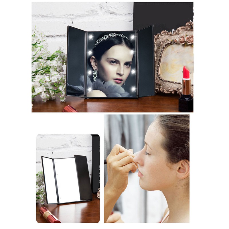 3 Folds Lighted Vanity Makeup Mirror LED Light Table Mirror
